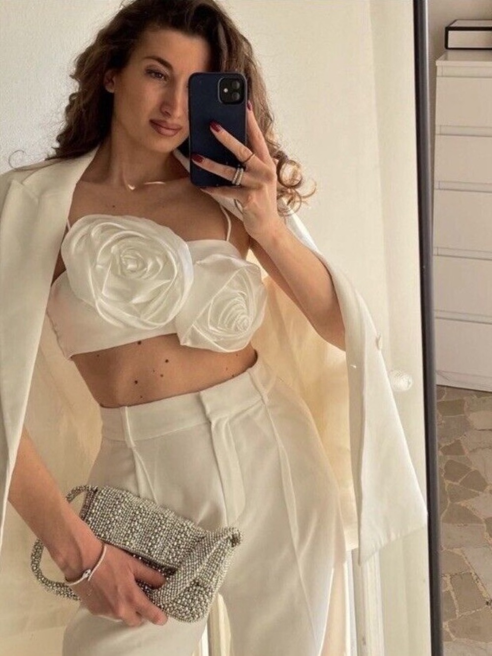 Zara White Satin Floral Appliqué Bandeau